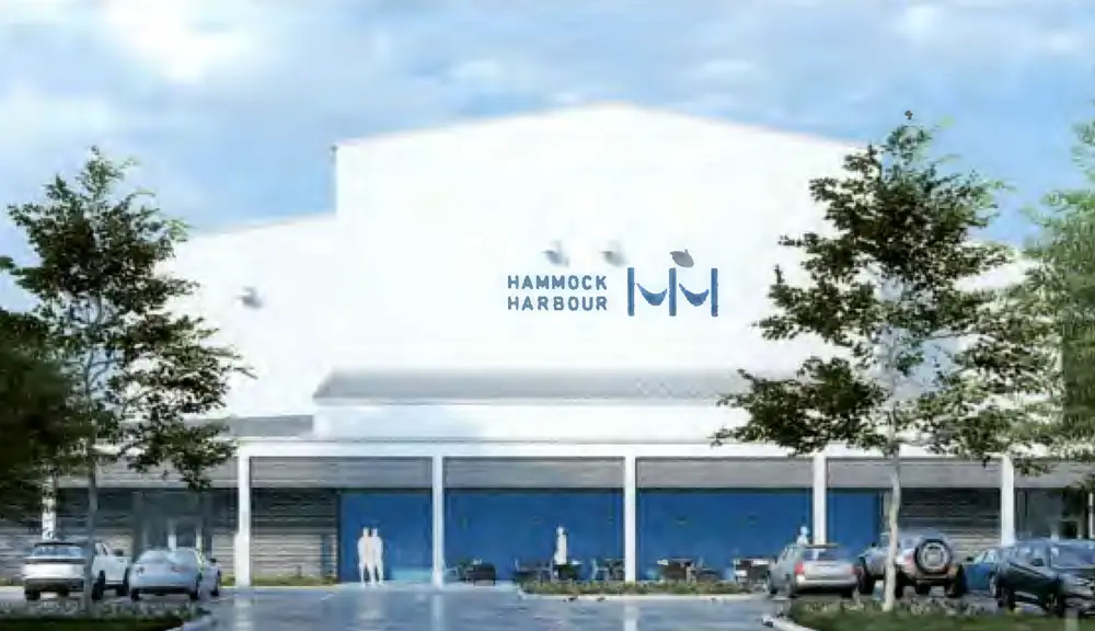 A rendering of the Hammock Harbor redevelopment proposed for the 4 acres next to Hammock Hardware. The building would be larger than the White House or the proposed Sheriff's Operations Center in Bunnell.