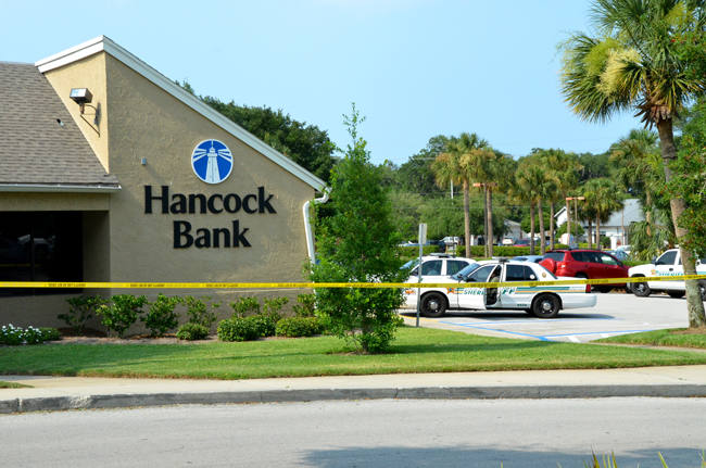 Hancock bank in the Palm Harbor Shopping Center this afternoon. (© FlaglerLive)