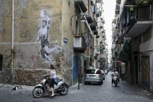 A mural by Argentine artist Spiga depicts Maradona’s “Hand of God” goal in Naples. Alessio