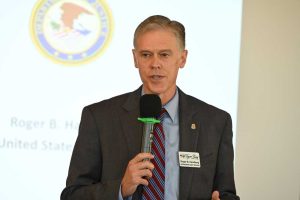 U.S. Attorney Roger B. Handberg at Flagler Tiger Bay today. (© FlaglerLive)