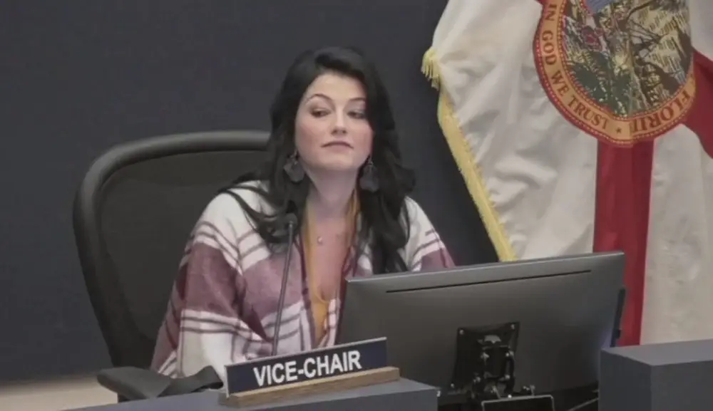Realtor and Flagler County Planning Board member Heather Haywood has been strongly cautioned by the county attorney about her refusal, so far, to comply with a public record request. (© FlaglerLive via Flagler County TV)