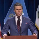 Colin Jost's Pete Hegseth on Saturday Night Live.