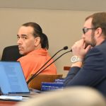 Kristopher Henriqson in court today. His attorney, Spencer O'Neal, is to the right.