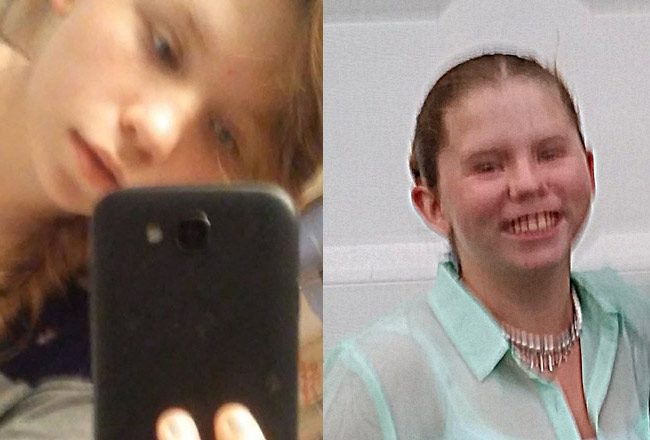 Elizabeth Higgins, who also goes by Rhiannon Higgins (her middle name is Rheanne), in a picture from one of her Facebook pages, left, and in an image provided by the family to the sheriff's office.