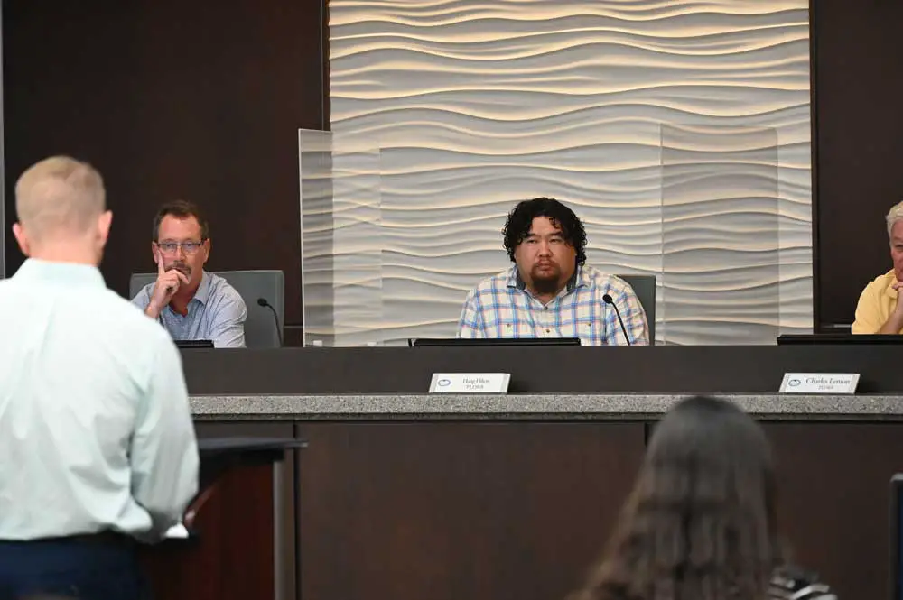 Hung Hilton, center, is one of the newer members of the Palm Coast planning board, moving up from alternate status. Left, Jake Scully left the board after completing two three-year terms. (© FlaglerLive)