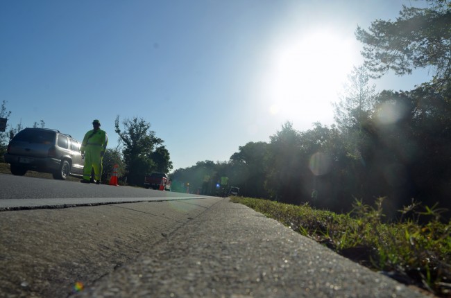 The sun faced eastbound drivers on Parkway at the time of the crash. Click on the image for larger view. (© FlaglerLive)