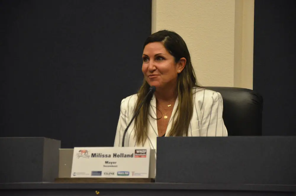 Milissa Holland during an election forum last September, in a seat she'd previously occupied as a county commissioner. (© FlaglerLive)
