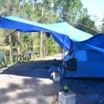 A tent in what used to be a homeless camp on county acreage near the Flagler County Public Library, until the homeless were driven out by the county in 2019. (© FlaglerLive)