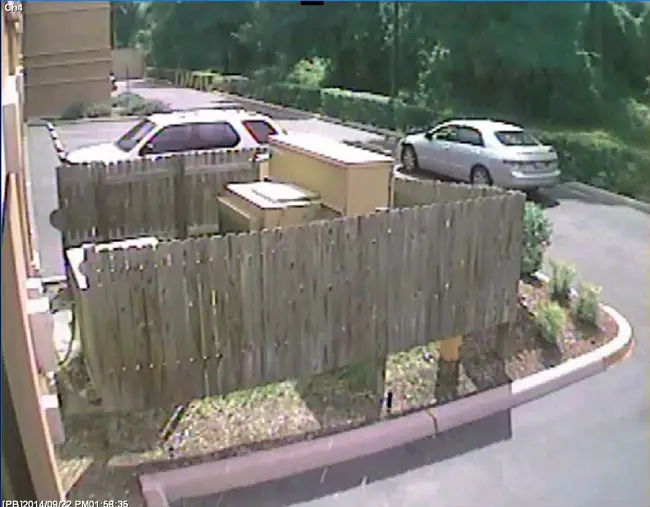 The alleged suspect's Honda Civic as it was captured by surveillance video. 