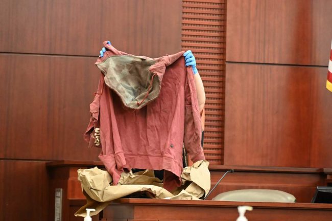 A crime analyst testifying today shows the hoodie Savannah Gonzalez was wearing the morning Brenan Hill fired the bullet that eventually killed her. (© FlaglerLive)