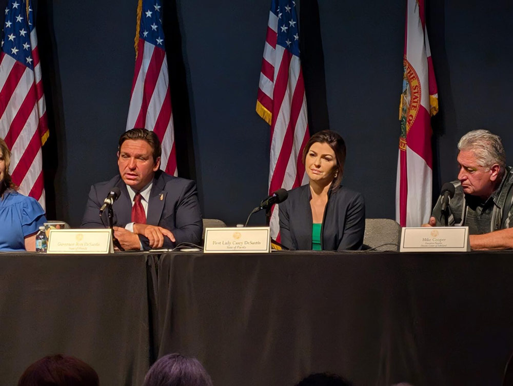 Ron and Casey DeSantis in Brandon on May 14, 2025. (Photo by Mitch Perry/Florida Phoenix)