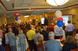 It was standing room only at Howard Holley's campaign kick-off Monday at the Hilton Garden Inn in Palm Coast. Click on the image for larger view. (c FlaglerLive)