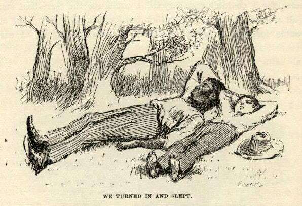 huckleberrry finn mark twain jim and huck asleep turned in e.w. kemble illustration