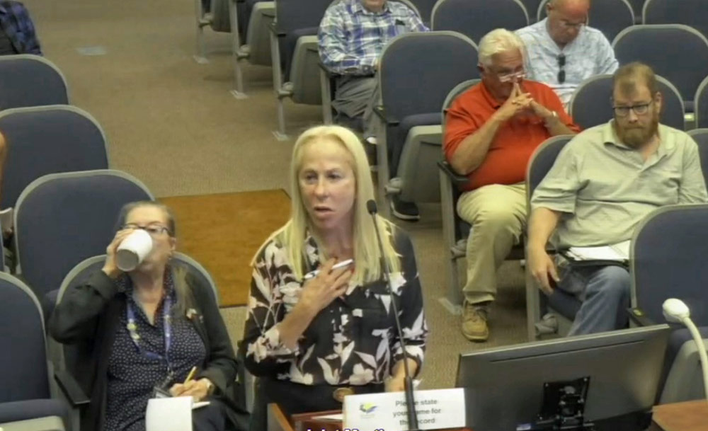 Linda Lester, a member of the Flagler Humane Society board, startled county and city officials with her rebukes before walking them back at a workshop this week. (© FlaglerLive via Flagler County YouTube)
