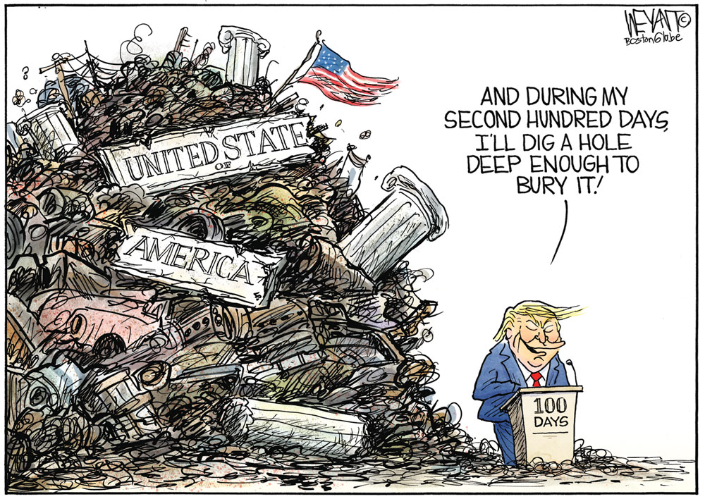 Trump Looks To Next 100 Days by Christopher Weyant, The Boston Globe