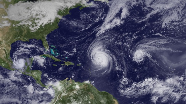 Hurricanes Karl, Igor and  Julia  (from left to right on Sept. 16) were part of the onslaught of Atlantic storms this season.