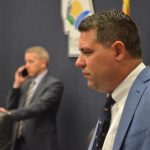 Rep. Paul Renner, in the distance, is among the House members who've been ready to end Visit Florida. Sen. Travis Hutson, in the foreground, not as readily so. (© FlaglerLive)