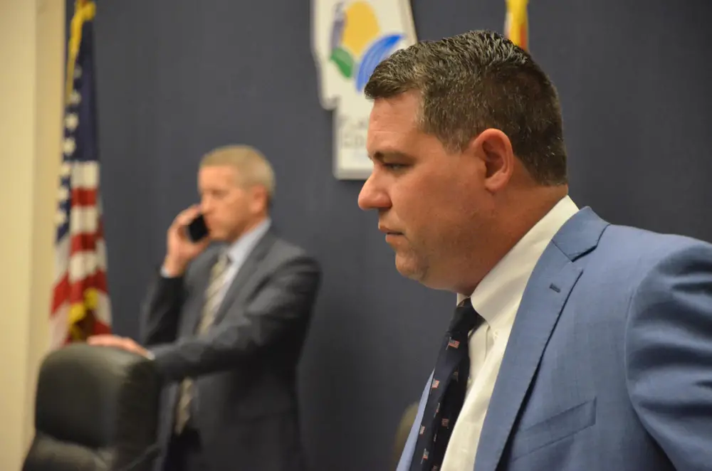 Rep. Paul Renner, in the distance, is among the House members who've been ready to end Visit Florida. Sen. Travis Hutson, in the foreground, not as readily so. (© FlaglerLive)