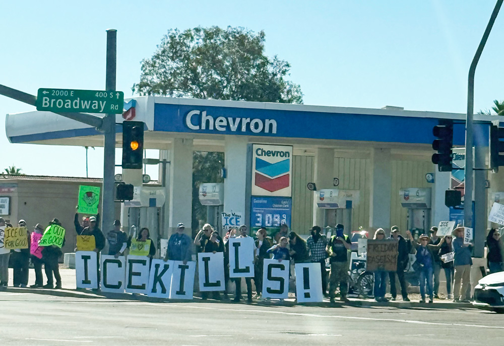 A scene in Phoenix this week. The gas station had been the target of an ICE raid earlier. (© FlaglerLive)