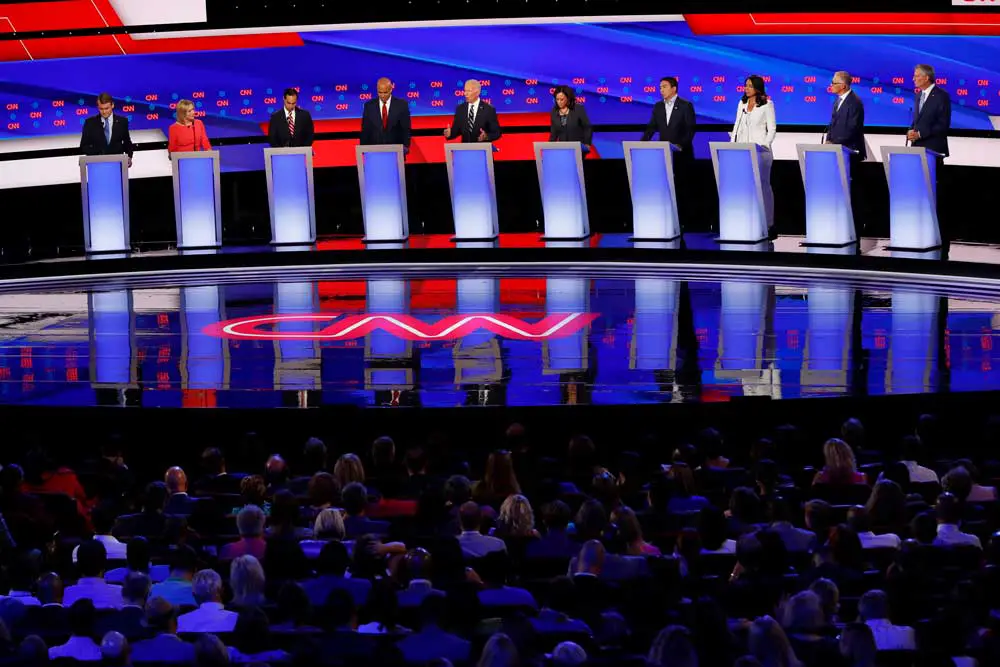In the 2020 presidential primaries, the Democrats began the season with 28 candidates. By July 31, 2019, at a debate in Detroit, there were 10 candidates. (AP Photo/Paul Sancya)