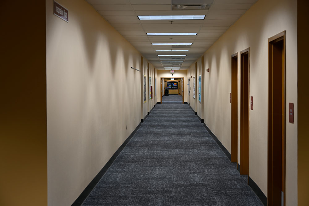 A hallway at Indian Trails Middle School, where, along with Buddy Taylor Middle, sixth graders will be attending starting next year. The shift is making the two middle schools the front runners in the district's rezoning. (© FlaglerLive)