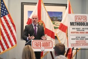 CFO Blaise Ingoglia's show at the Hammock Beach Club last week. The acronym was the least of his obscenities. (© FlaglerLive)