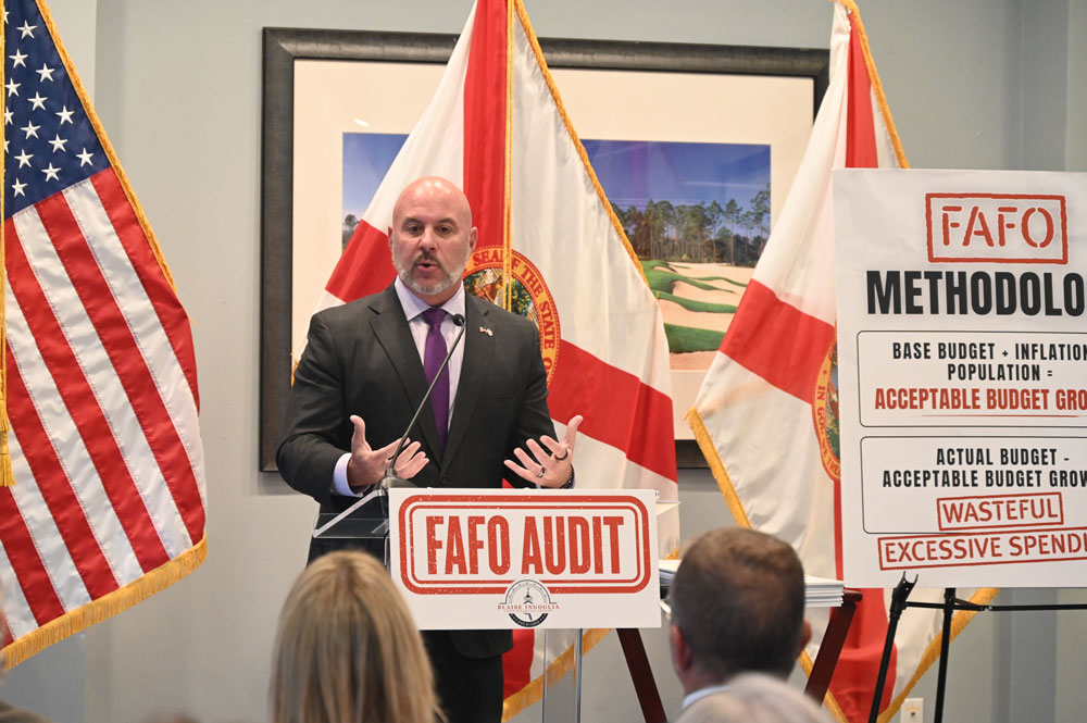 CFO Blaise Ingoglia's show at the Hammock Beach Club last week. The acronym was the least of his obscenities. (© FlaglerLive)