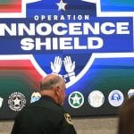 Sheriff Rick Staly preparing to address the press on June 23 on a regional operation against sexual exploitation. (© FlaglerLive)