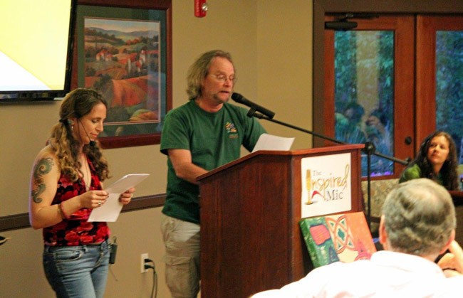 Becky Pourchot and Tim Baker at March's Inspired Mic. (© FlaglerLive)