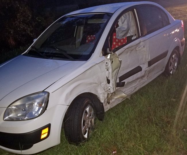 The Kia that was crashed into, with two women and two children aboard. (FCSO)