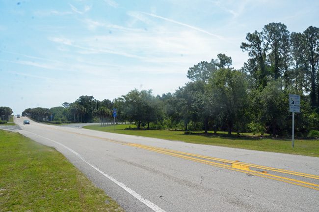 Nothing marks the area where Brittany Pitt lost her life in a motorcycle crash two years ago, at the I-95 interchange with Old Dixie Highway, seen above this morning. (c FlaglerLive)