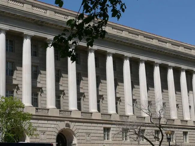 A colonnade of power: the IRS office in Washington. (Scott S.)
