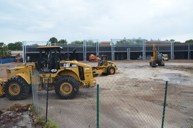 Construction everywhere: Island Walk, the former Palm Harbor shopping center, progresses. (© FlaglerLive)