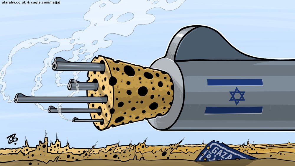 Ceasefire Violations Gaza War Gun Cork by Emad Hajjaj, Alaraby Aljadeed newspaper , London