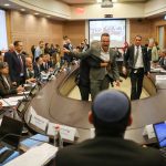 Opposition deputies protest as the first stage of controversial judicial reform is approved by the Knesset Law Committee on Feb. 13, 2023.