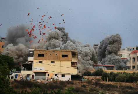 Smoke rises following an Israeli airstrike in the village of Teir Debba in southern Lebanon on Nov. 6, 2025.
