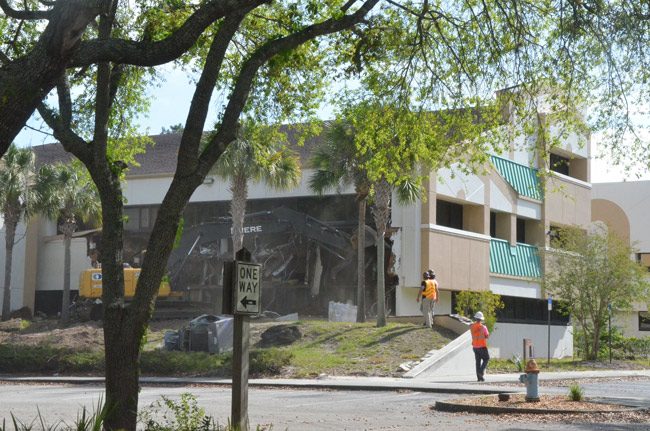 The old ITT building the school board owned starting in 2001, and demolished last year, leaving a 7.2 acre property in its hands in the heart of Palm Coast. (© FlaglerLive)