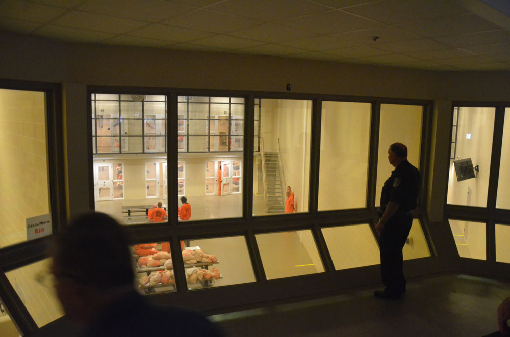 Sheriff Rick Staly seen here in a file photo at the Flagler County jail, looking down from the control room. (© FlaglerLive)