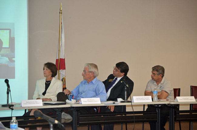 The four super-majority voters who enacted today's sales-tax measure. From left, Barbara Revels, Alan Peterson, Nate McLaughlin and George Hanns. (© FlaglerLive)