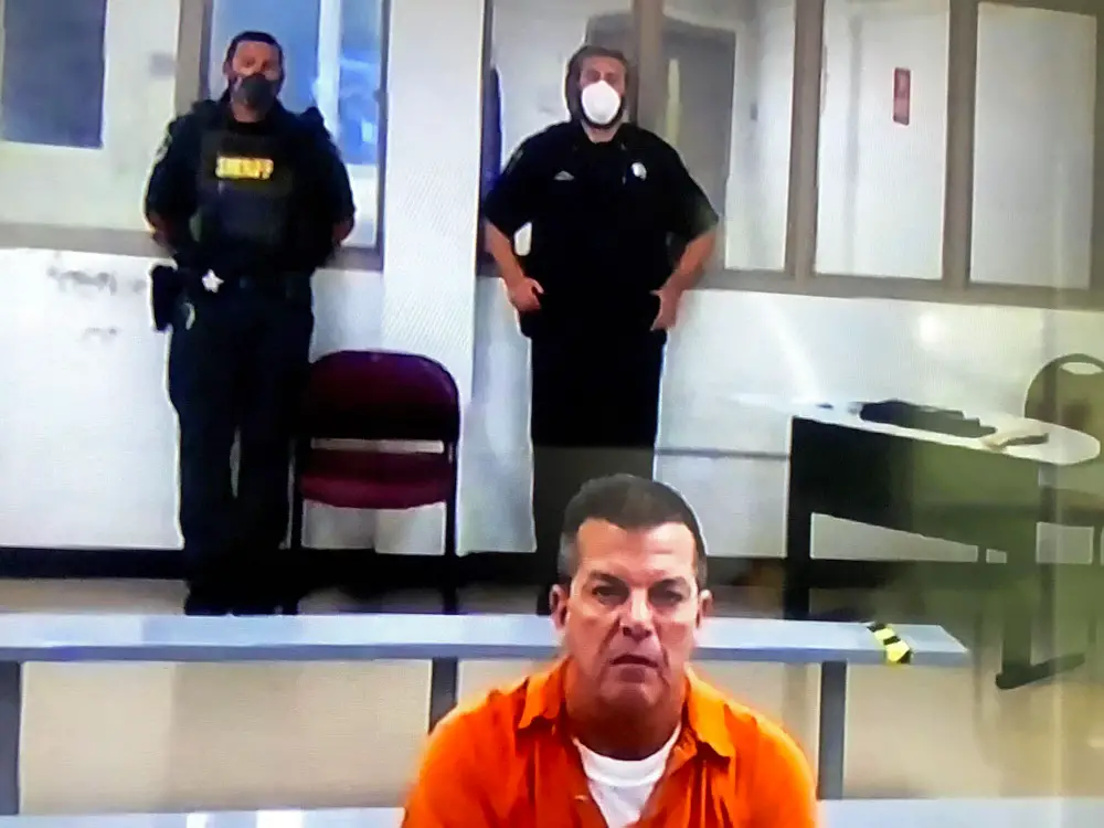 James Harris appearing by video link from the county jail in a bond hearing this afternoon. (© FlaglerLive)