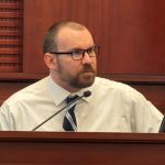James Melady on the stand, in his own defense, today. (© FlaglerLive)