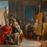 Tiepolo cast himself as the most famous artist in antiquity, Apelles, in the act of painting the portrait of Alexander’s mistress, the beautiful Campaspe, in ‘‘Alexander and Campaspe in the Studio of Apelles,’’ from 1725-27.