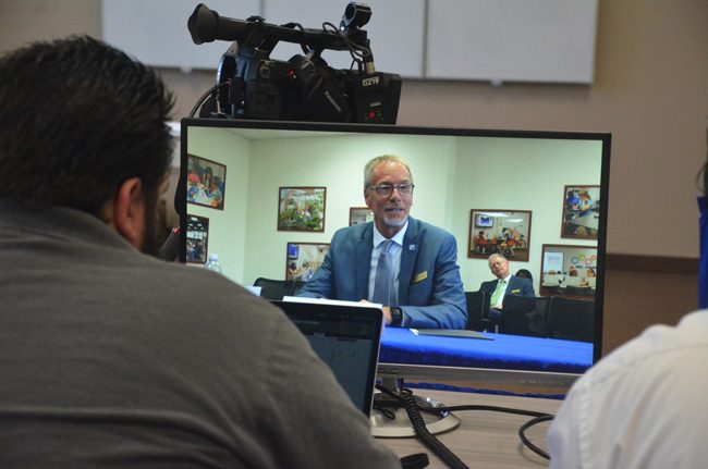 Incoming Superintendent James Tager during his interview with the School Board on April 20. (c FlaglerLive)