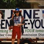 Jane Gentile-Youd as candidate, in one of the pictures displayed at her memorial. (© FlaglerLive)