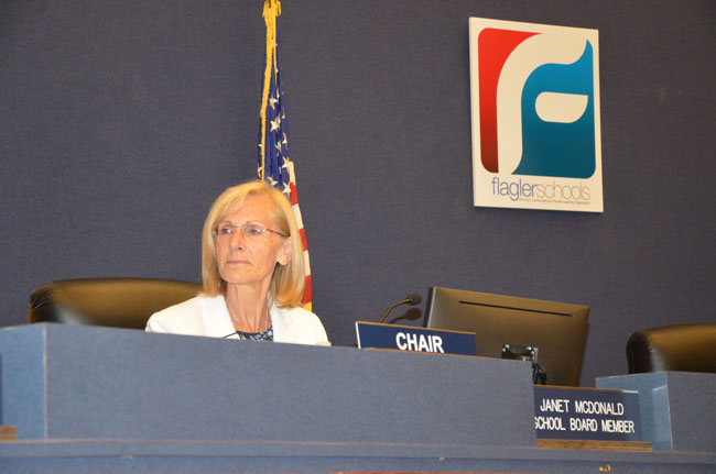 Janet McDonald chairs the school board. (© FlaglerLive)