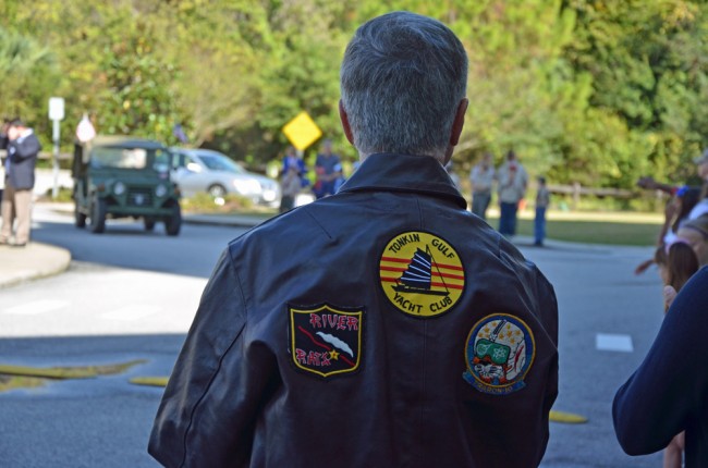 Judge J. David Walsh, whose father was a World War II veteran, and who himself flew some 200 missions as an Air Force Captain in Vietnam, was among those who attended  today's ceremony. (© FlaglerLive)