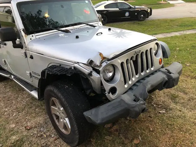 The Jeep Wrangler involved in Monday's hit-and-run crash after FHP investigators located it in Ormond By the Sea. 