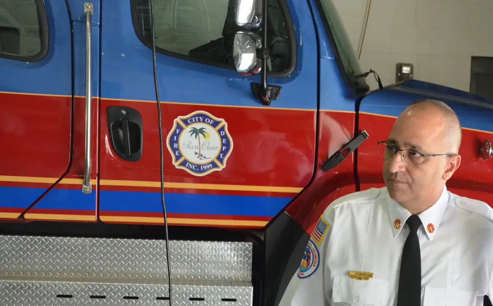 Palm Coast Fire Chief Jerry Forte is looking to retirement in October. (© FlaglerLive)