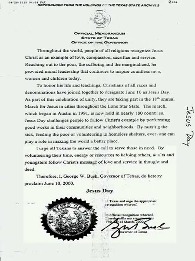 George W. Bush's Jesus Day Proclamation, Texas, June 10, 2000