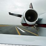 A jet on a runway at Flagler County airport. The county is crafting a new ordinance regulating airport overlays. (© FlaglerLive)